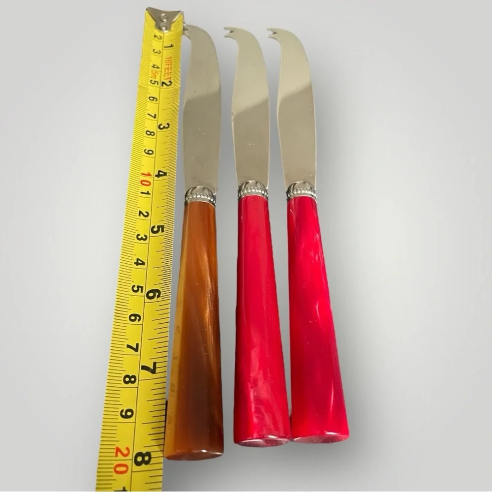 Savoir Vivre Fork Tipped Cheese Knife Set of 3 Pearlized Colorful France Vintage